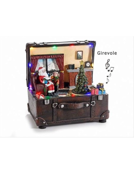 Carillon Baule di Babbo Natale con Movimento, LED e Musica - Scenetta 