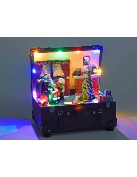Carillon Baule di Babbo Natale con Movimento, LED e Musica - Scenetta 