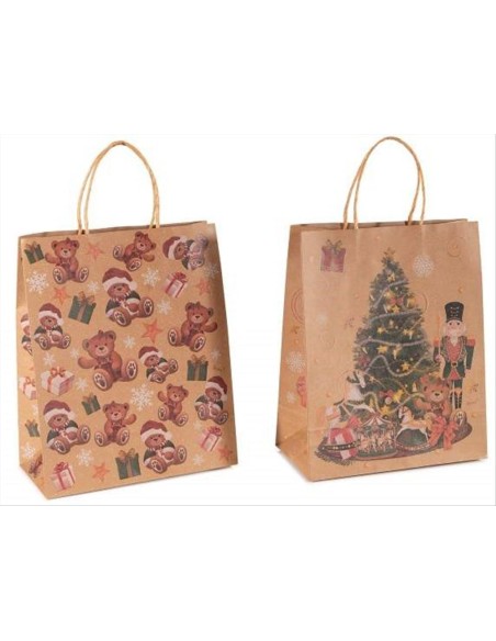 Busta regalo natalizia grande con decori - 2 varianti - Orsetti o Albe