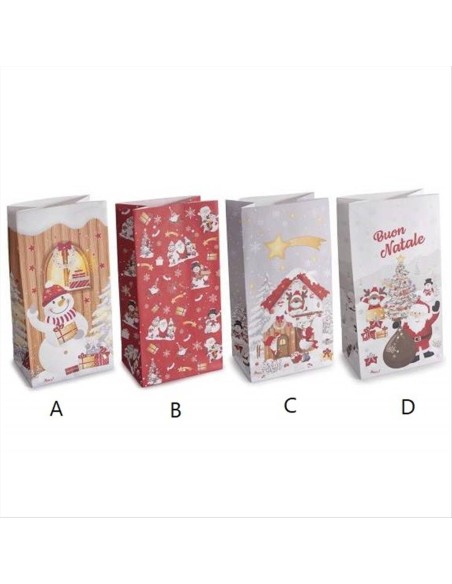 Sacchetto natalizio in carta con stampe e molletta - 4 varianti - Desi