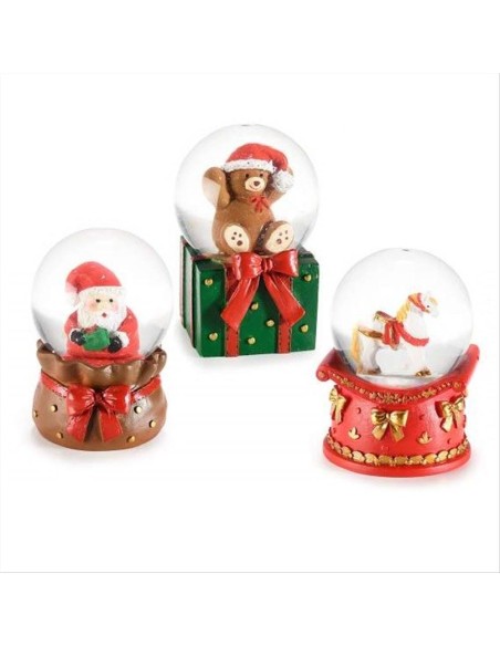 Palla di neve natalizia con personaggi in resina - 3 varianti - Ø5 cm 