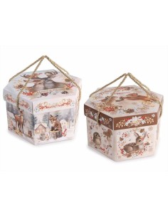 Scatola esagonale natalizia con manici - 2 varianti - Per panettone 75