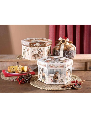 Scatola esagonale natalizia con manici - 2 varianti - Per panettone 75