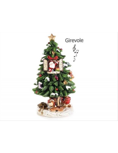 Carillon albero di Natale con Babbo Natale in resina - H24 cm 🎅🎶