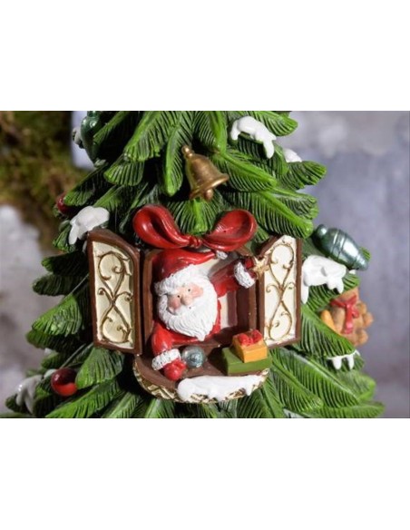 Carillon albero di Natale con Babbo Natale in resina - H24 cm 🎅🎶