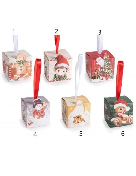 Scatolina natalizia in carta con cordino - 6 varianti - H5,5 cm 🎄🎁