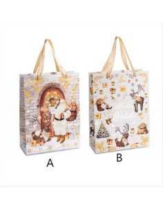 Busta regalo natalizia grande con manici in raso - 2 modelli - Design 