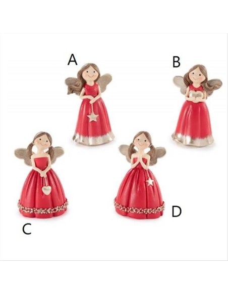 Angelo Portafortuna rosso e oro - H9 cm - 4 varianti in resina