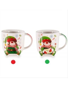 Tazza in porcellana Elfo natalizio 350ml - 2 varianti - Manico rosso o