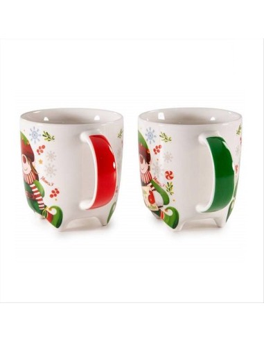 Tazza in porcellana Elfo natalizio 350ml - 2 varianti - Manico rosso o