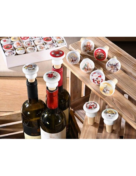 Tappo natalizio in sughero e ceramica - 12 varianti - Ø4 cm 🎅🍷