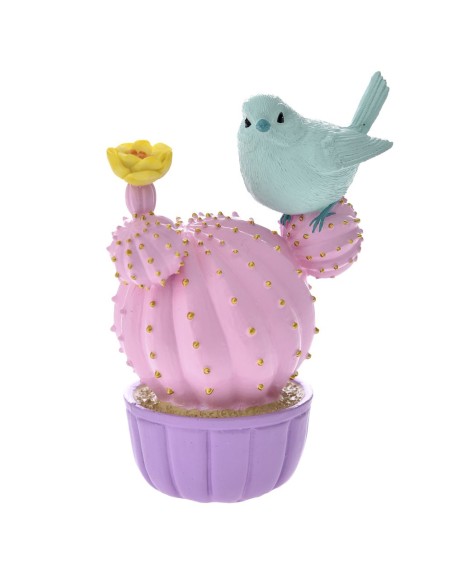 Cactus Rosa Con Uccellino Azzurro