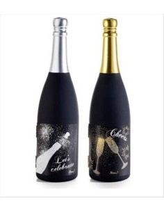 Bottiglia champagne H32cm con 5 accessori vino 2 varianti