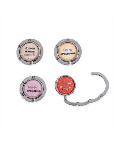 Gancio portaborsa con scritte divertenti - 4 varianti - Confezione reg