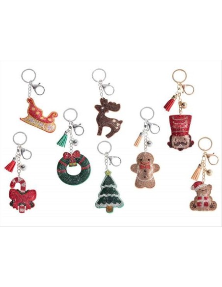Portachiavi natalizio con charm e strass - 8 varianti - da 6 a 8,5 cm 