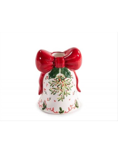 Porta candela in ceramica Campanella Natalizia - H10,5 cm - Design a 3