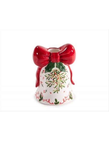 Porta candela in ceramica Campanella Natalizia - H10,5 cm - Design a 3