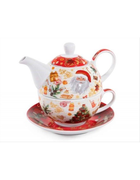 Tea for One natalizio - Tazza con teiera e piattino - Design a 360° 🎄