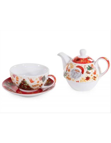 Tea for One natalizio - Tazza con teiera e piattino - Design a 360° 🎄