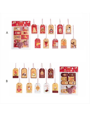Set 36 Tag regalo natalizi con cordino - 2 varianti - Blister 🎅🎁