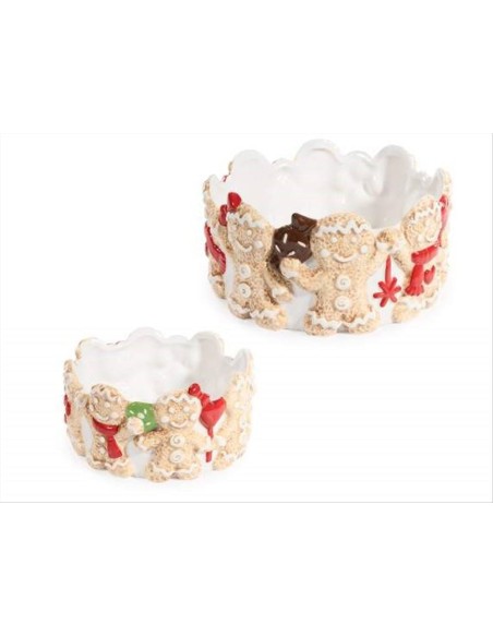 Ciotola natalizia in ceramica con omini di marzapane in rilievo - 2 fo