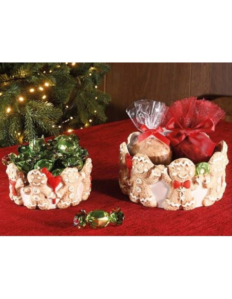 Ciotola natalizia in ceramica con omini di marzapane in rilievo - 2 fo