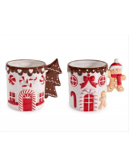 Tazza in ceramica natalizia 400ml con decori 3D - 2 varianti - Gingerb