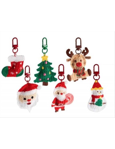 Portachiavi natalizio in maglia - 6 varianti - Babbo, renna, albero e 