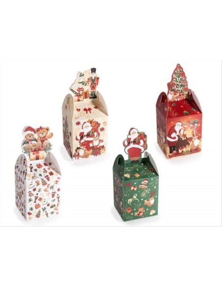 Scatolina natalizia in carta con decoro di chiusura - 4 varianti - Des