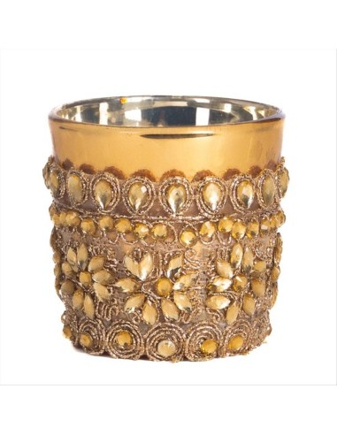 Porta Candela in Vetro Gioiello Oro h6,5cm – Decorazione Natalizia 🕯️