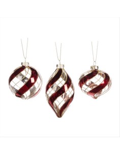 Palla di Vetro 8cm Righe Trasparente Rosso – 3 Varianti Stile Candy 🎄