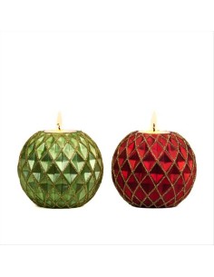 Porta Tea Light con Glitter Oro – Verde Rosso in Vetro 🕯️✨