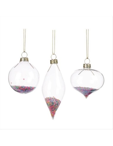 Pallina di Vetro 6cm Trasparente con Stelle Multicolor – 3 Varianti Na