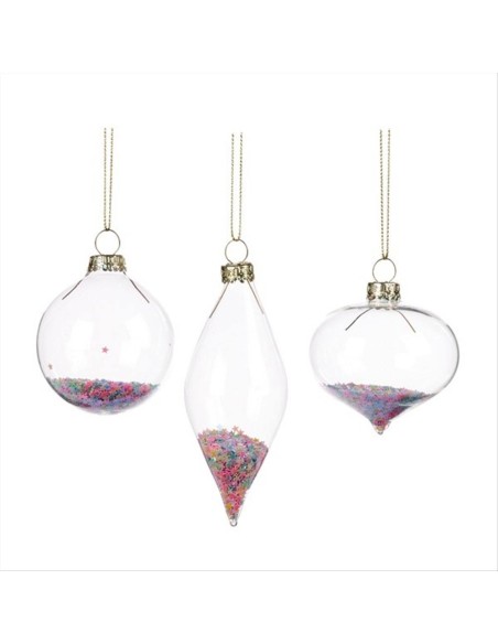 Pallina di Vetro 6cm Trasparente con Stelle Multicolor – 3 Varianti Na