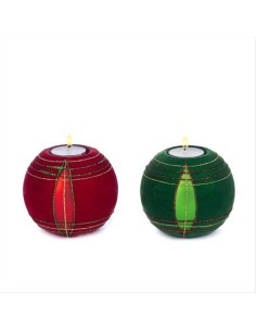 Porta Tea Light in Vetro con Velluto 10cm – Rosso Verde 🕯️✨