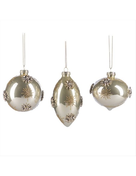 Pallina di Vetro 8cm Stelle Crema Oro – 3 Varianti Natalizie ⭐🎄