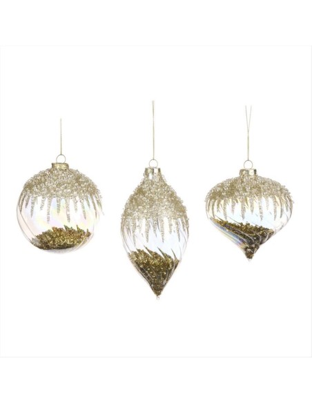 Pallina di Vetro 8cm Trasparente Glitter Oro – 3 Varianti Natalizie 🎄
