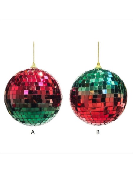 Palla di Vetro 12,5cm Disco Specchi Rosso Verde – Decorazione Natalizi