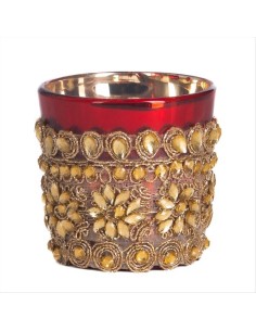 Porta Candela in Vetro Gioiello Rosso Oro h6,5cm – Decorazione Nataliz