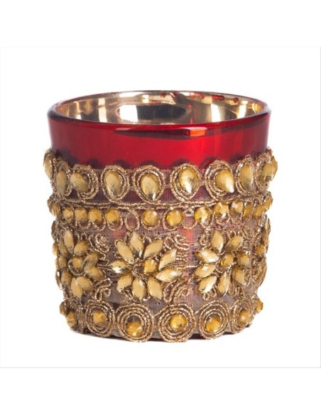 Porta Candela in Vetro Gioiello Rosso Oro h6,5cm – Decorazione Nataliz Porta Candela in Vetro Gioiello Rosso Oro h6,5cm – Decorazione Nataliz