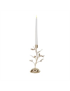 Porta Candela Rami Oro con Foglie e Perle h25,5cm – Decorazione Natali