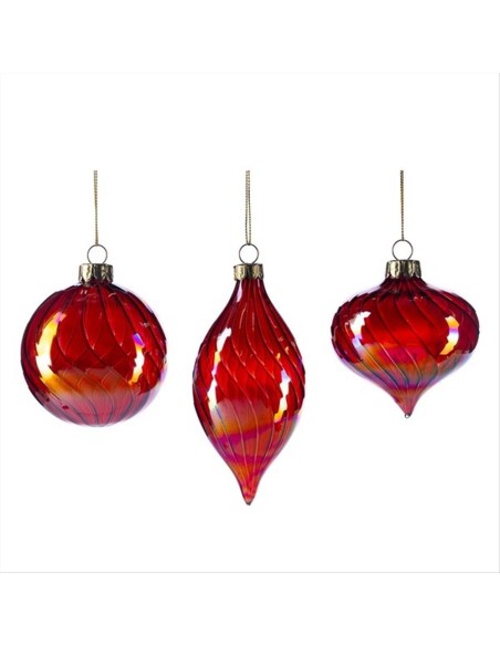 Pallina di Vetro 8cm Rosso Iridescente – 3 Varianti Natalizie 🎄✨
