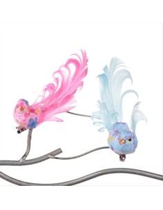Uccellino con Clip Floreale e Piume Rosa Azzurro h10cm – Decorazione N