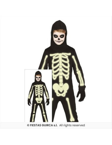 Costume Scheletro Fluorescente Bambini - Taglie 3-12 Anni con Cappucci