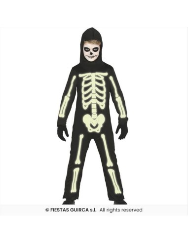 Costume Scheletro Fluorescente Bambini - Taglie 3-12 Anni con Cappucci