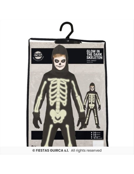Costume Scheletro Fluorescente Bambini - Taglie 3-12 Anni con Cappucci