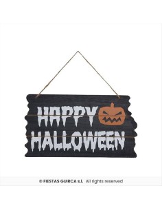 Cartello Happy Halloween 34x19cm in Legno - Decorazione da Parete 🎃🪵