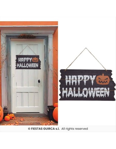 Cartello Happy Halloween 34x19cm in Legno - Decorazione da Parete 🎃🪵