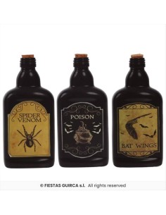 Bottiglia Veleno H19cm in Vetro - 3 Modelli Horror Halloween 🧪👻