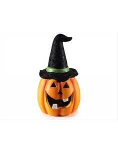 Zucca di Halloween con Cappello e LED H20,5cm – Con Pile Incluse
